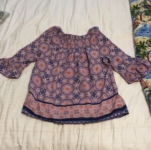 Croft & Barrow pretty smocked peasant top size Small